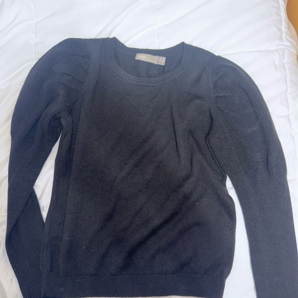 ASOS Black Puff-Sleeve Crewneck Sweater